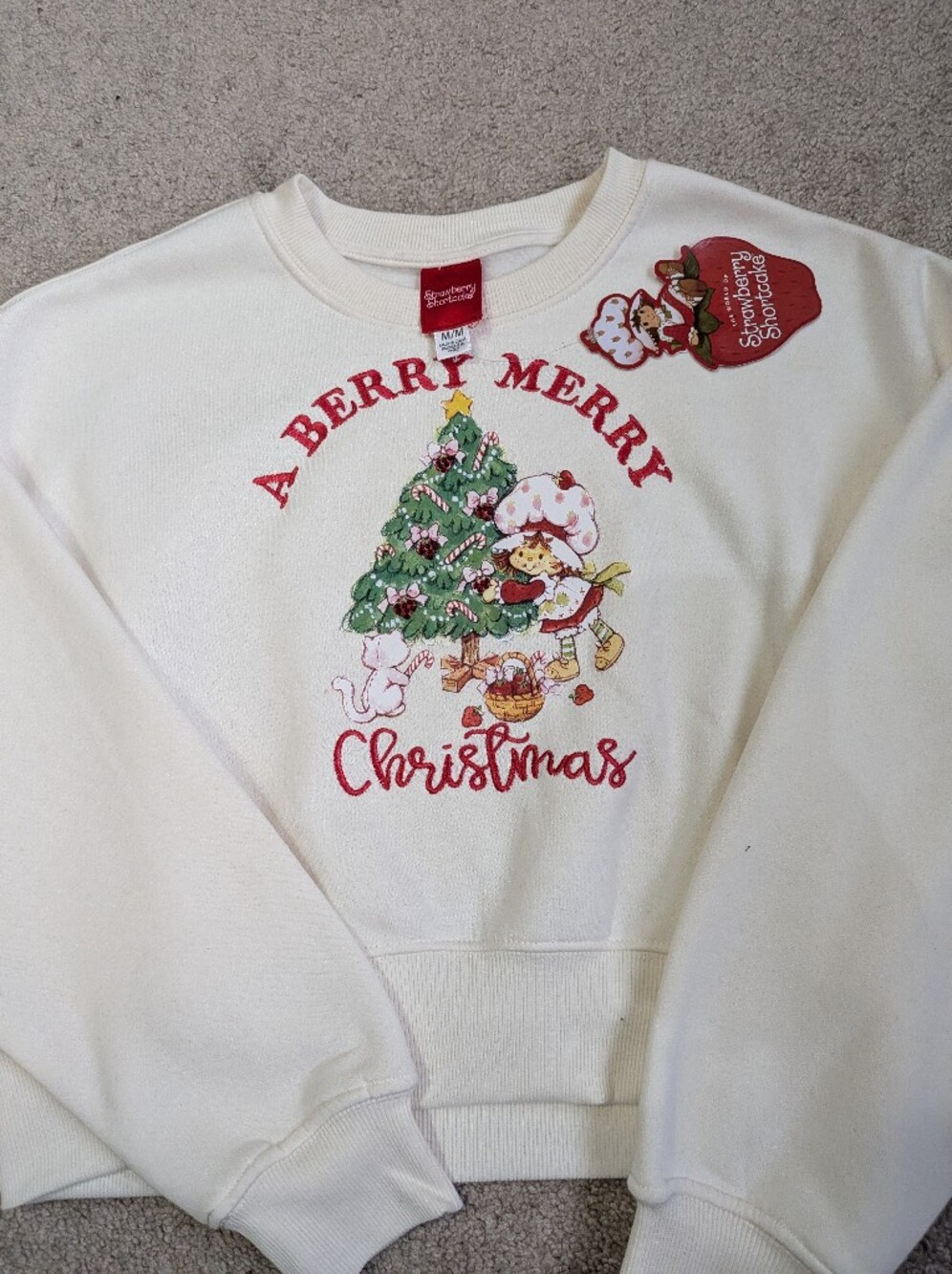 Strawberry Shortcake Cream "A Berry Merry Christmas" Holiday Bejewelled Sweater